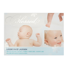 Create Your Own Blessed Silver Foil Personalised Photo Boy Birth Announcement, 5X7 Card Invites