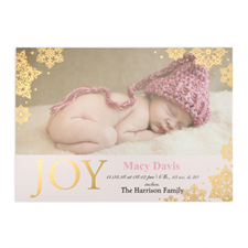 Create Your Own Joy Foil Gold Personalised Photo Girl Birth Announcement, 5X7 Card Invites