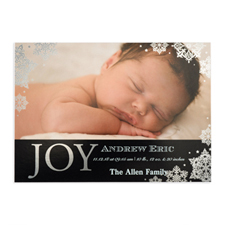 Create Your Own Joy Foil Silver Personalised Photo Birth Announcement, 5X7 Card Invites
