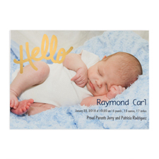 Create Your Own Hello Foil Gold Personalised Photo Birth Announcement, 5X7 Card Invites
