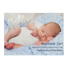 Create Your Own Hello Foil Silver Personalised Photo Birth Announcement, 5X7 Card Invites