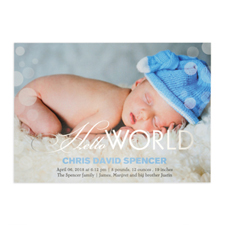 Create Your Own Hello World Foil Silver Personalised Photo Birth Announcement, 5X7 Card Invites