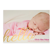 Create Your Own Say Hello Foil Gold Personalised Photo Birth Announcement, 5X7 Card Invites