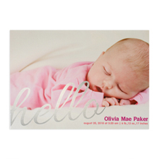 Create Your Own Say Hello Foil Silver Personalised Photo Birth Announcement, 5X7 Card Invites