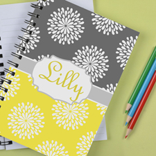 Personalised Lemon Grey Floral Notebook