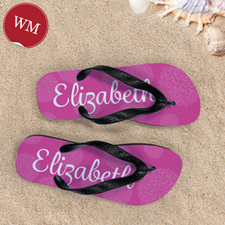 Pink Floral Personalised Flip Flops, Women Medium