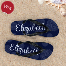 Navy Floral Personalised Flip Flops, Women Medium