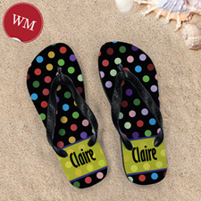 Colourful Polka Dot Personalised Flip Flop, Women Medium