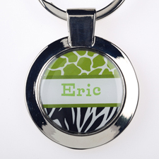 Lime Black Animal Print Personalised Round Metal Keychain (Small)