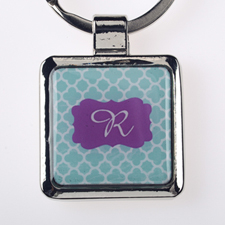 Aqua Clover Personalised Square Metal Keychain (Small)