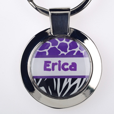 Lavender Black Animal Print Personalised Round Metal Keychain (Small)