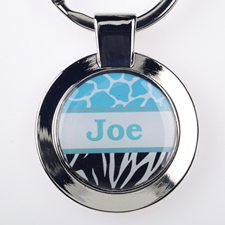 Ocean Black Animal Print Personalised Round Metal Keychain (Small)