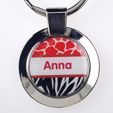 Red Black Animal Print Personalised Round Metal Keychain (Small)