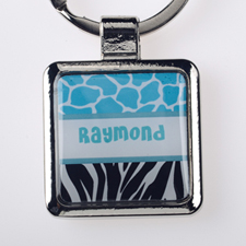 Ocean Black Animal Print Personalised Square Metal Keychain (Small)