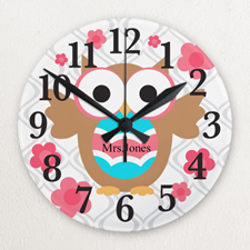 Owl Personalised Frameless Wall Clock For Teacher Custom Printed