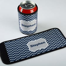 Navy Chevron Personalised Can And Bottle Wrap