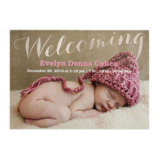 Welcoming Foil Silver Personalised Photo Birth Announcement, 5X7 Cards