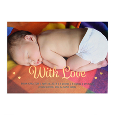 With Love Foil Gold Personalised Photo Birth Announcement, 5X7 Cards