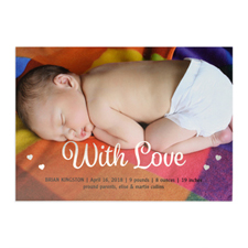 With Love Foil Silver Personalised Photo Birth Announcement, 5X7 Cards