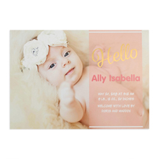 Script Hello Foil Gold Personalised Photo Girl Birth Announcement, 5X7 Cards