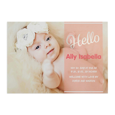 Script Hello Foil Silver Personalised Photo Girl Birth Announcement, 5X7 Cards