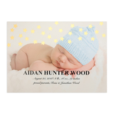 Star Foil Gold Personalised Photo Birth Announcement, 5X7 Cards