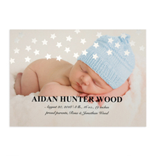 Star Foil Silver Personalised Photo Birth Announcement, 5X7 Cards