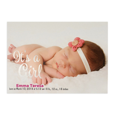 It's A Girl Foil Silver Personalised Photo Birth Announcement, 5X7 Cards