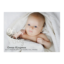 It's A Boy Foil Silver Personalised Photo Birth Announcement, 5X7 Cards