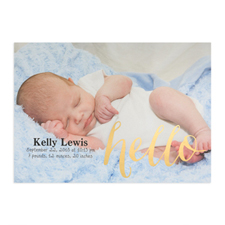 Foil Gold Hello Personalised Photo Birth Announcement, 5X7 Cards