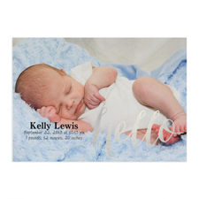 Foil Silver Hello Personalised Photo Birth Announcement, 5X7 Cards