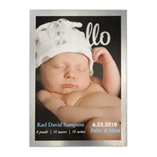 Hello Foil Silver Frame Personalised Photo Birth Announcement, 5X7 Cards