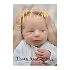 Welcome Foil Gold Photo Birth Announcement, 5X7 Cards