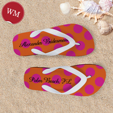 Mandarin Fuchsia Dot Personalised Flip Flops, Women Medium