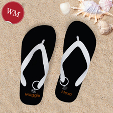 Black Wedding Ring Personalised Flip Flops White Straps, Women Medium