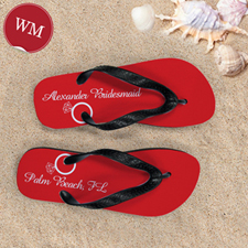 Red Wedding Ring Personalised Flip Flops, Women Medium