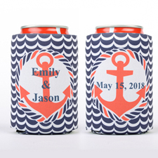 Navy Red Anchor Personalised Can Cooler
