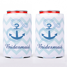 Mint Chevron Anchor Personalised Can Cooler