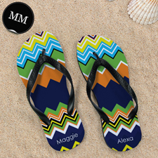 Rainbow Chevron Personalised Flip Flops, Men Medium