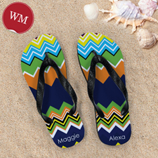 Rainbow Chevron Personalised Flip Flops, Women Medium