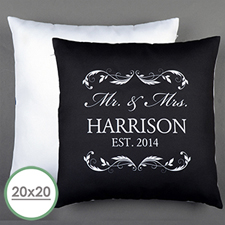 Mr. & Mrs. Personalised Pillow Black 20X20 Cushion (No Insert) 