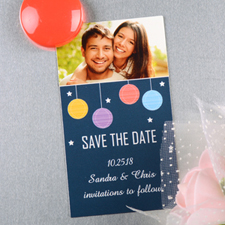 Create And Print Navy Colourful Lantern Personalised Save The Date Magnet 2x3.5 Card Size