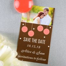 Create And Print Brown Red Lantern Personalised Save The Date Magnet 2x3.5 Card Size