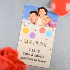 Create And Print Cream Colourful Lantern Personalised Save The Date Magnet 2x3.5 Card Size