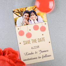 Create And Print Cream Red Lantern Personalised Save The Date Magnet 2x3.5 Card Size