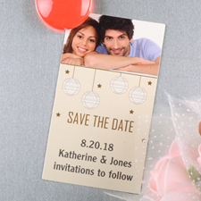 Create And Print Cream White Lantern Personalised Save The Date Magnet 2x3.5 Card Size