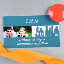 Create And Print Blue New York City Personalised Photo Wedding Magnet 2x3.5 Card Size