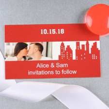 Create And Print Red New York City Personalised Photo Wedding Magnet 2x3.5 Card Size