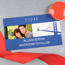 Create And Print Blue San Francisco Personalised Wedding Photo Magnet 2x3.5 Card Size