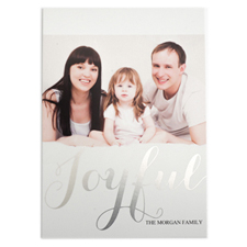 Foil Silver Joyful Personalised Photo Christmas Card